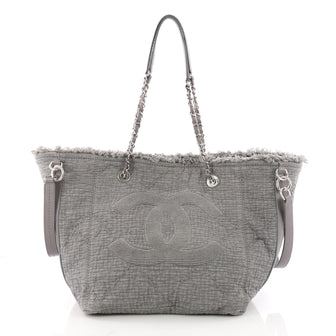 Chanel CC Open Tote Fringe Quilted Canvas Medium Gray 3486501