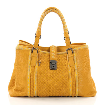 Bottega Veneta Roma Handbag Leather with Intrecciato Detail Medium Yellow 3487805