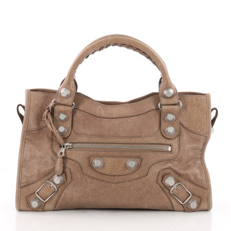 Balenciaga City Giant Studs Handbag Leather Medium Brown 3487808