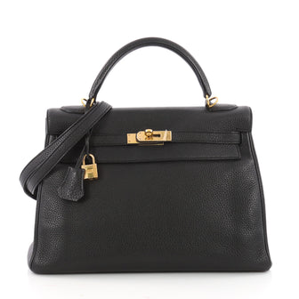 Hermes Kelly Handbag Black Clemence with Gold Hardware 3487901
