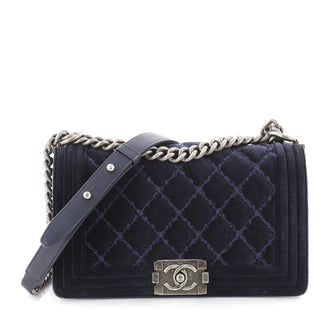 Chanel Boy Flap Bag Quilted Velvet Old Medium Blue 3488005