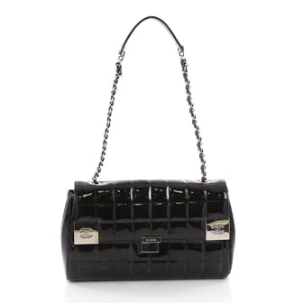 Chocolate Bar Chain Flap Bag Quilted Patent Medium