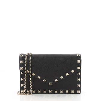 Valentino Rockstud Wallet On Chain Leather Black 3490501