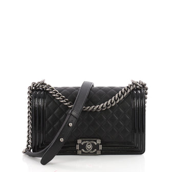 Chanel Boy Flap Bag Quilted Goatskin with Patent Old 3491601