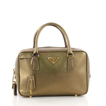 Prada Bauletto Handbag Saffiano Leather Small Gold 3491701