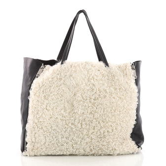 Celine Horizontal Gusset Cabas Tote Shearling and Leather Large White 3491803