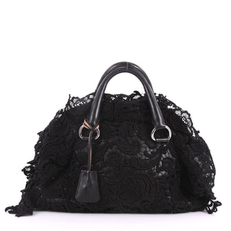 Prada Pizzo S Bowler Bag Lace and Leather Large Black 3492505