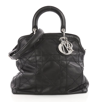 Christian Dior Granville Satchel Cannage Quilt Leather Medium Black 3492905