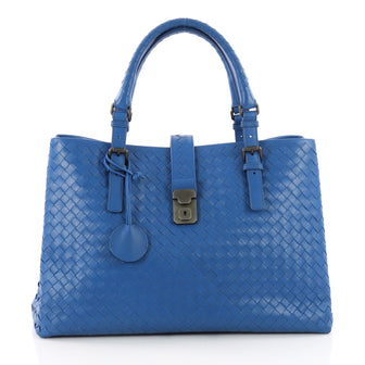 Bottega Veneta Roma Handbag Intrecciato Nappa Medium Blue 3493603