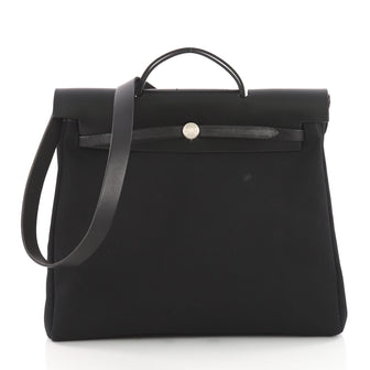 Hermes Herbag Toile and Leather MM Black 3494004
