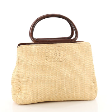Chanel Vintage Wooden Ring Tote Woven Raffia Medium 3494701