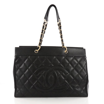 Chanel Vintage CC Shopping Tote Quilted Caviar XL Black 3495601