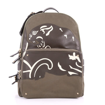 Valentino Backpack Canvas with Applique Large Green 3496601