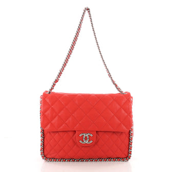 Chanel Chain Around Flap Bag Quilted Leather Maxi Red 3497001