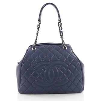 CC Timeless Chain Zip Tote Quilted Caviar Large