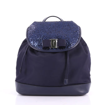 Salvatore Ferragamo Bow Flap Backpack Nylon with Sequins 3500401