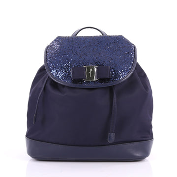 Salvatore Ferragamo Bow Flap Backpack Nylon with Sequins 3500401