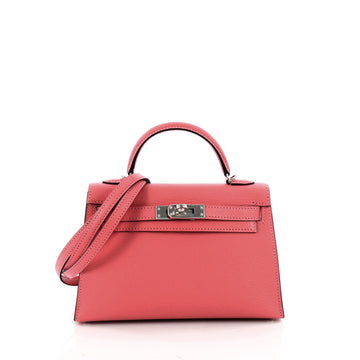 Hermes Kelly Mini II Handbag Pink Chevre Mysore with 3501601