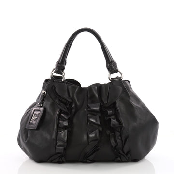 Prada Ruffle Shoulder Bag Leather Large Black 3501702