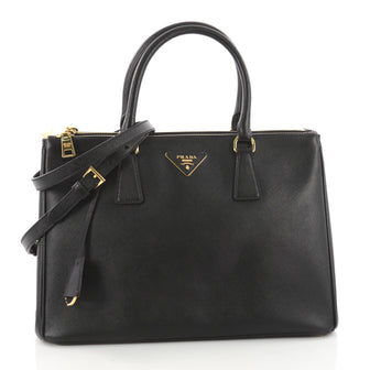 Prada Double Zip Lux Tote Saffiano Leather Medium Black 3502502