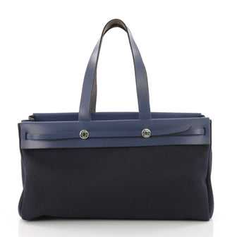 Hermes Herbag Cabas Toile and Leather GM Blue 3502801