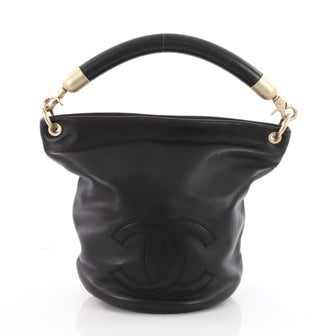 Chanel Vintage CC Handle Bucket Bag Leather Medium Black 3504202