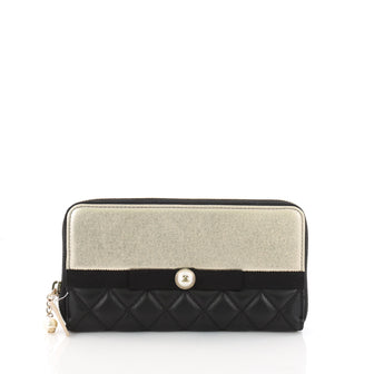 Chanel Pearl Zip Wallet Lambskin Long Gold 3504203