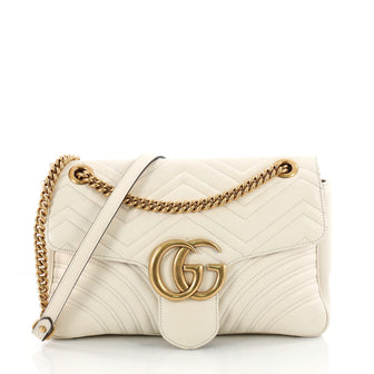 Gucci GG Marmont Flap Bag Matelasse Leather Medium White 3504402