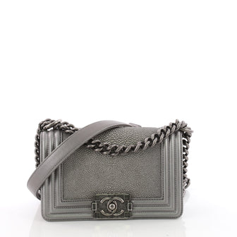 Chanel Boy Flap Bag Stingray Small - Designer Handbag Silver 3506801