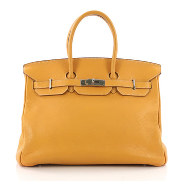 Birkin Handbag Moutarde Clemence with Palladium Hardware 35