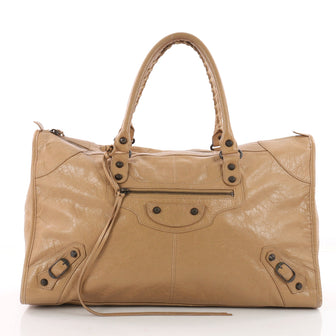 Balenciaga Work Classic Studs Handbag Leather Brown 3508102