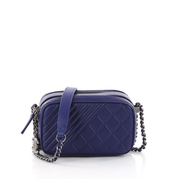 Chanel Coco Boy Camera Bag Quilted Leather Mini Blue 3508901