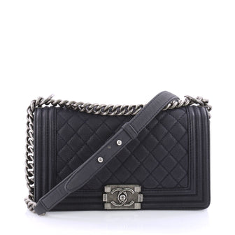 Chanel Boy Flap Bag Quilted Caviar Old Medium Blue 3509501
