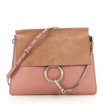 Chloe Faye Shoulder Bag Leather and Suede Medium Pink 3510701
