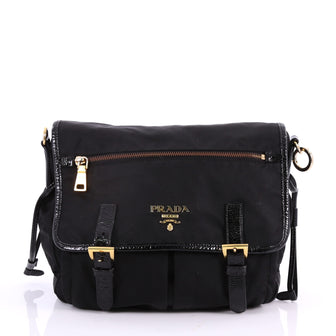 Prada Buckle Messenger Bag Tessuto Medium Black 3510801