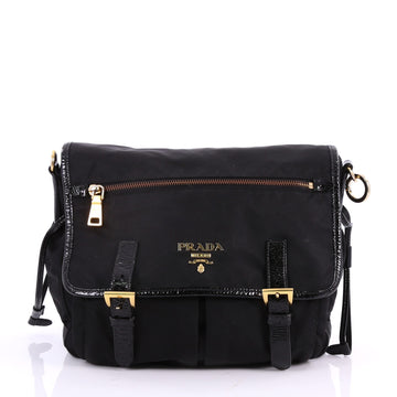 Prada Buckle Messenger Bag Tessuto Medium Black 3510801