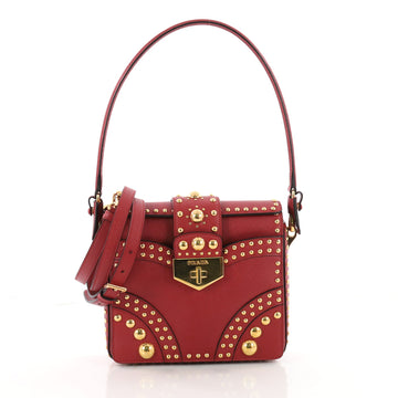 Prada Turn Lock Shoulder Bag Studded Saffiano Leather 3511301