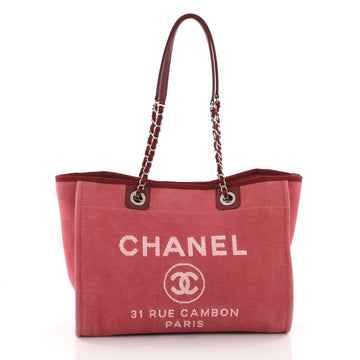 Chanel Deauville Chain Tote Canvas Small Red 3514203