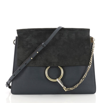 Chloe Faye Shoulder Bag Leather and Suede Medium Blue 3515001