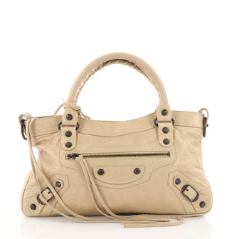 Balenciaga First Classic Studs Handbag Leather Brown 3515502