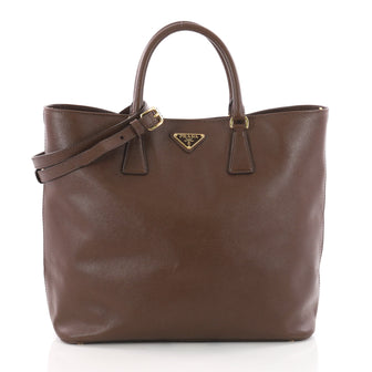 Prada Convertible Open Tote Saffiano Leather Medium Brown 3515506