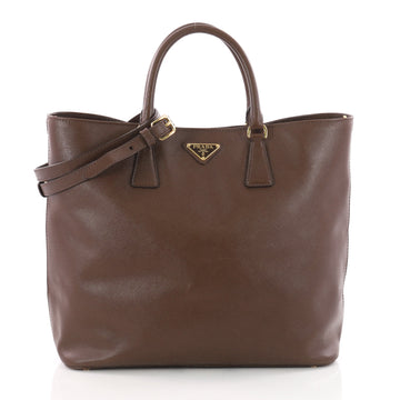 Prada Convertible Open Tote Saffiano Leather Medium Brown 3515506