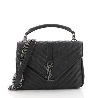 Saint Laurent Classic Monogram College Bag Matelasse Chevron Leather Medium Black 3516501