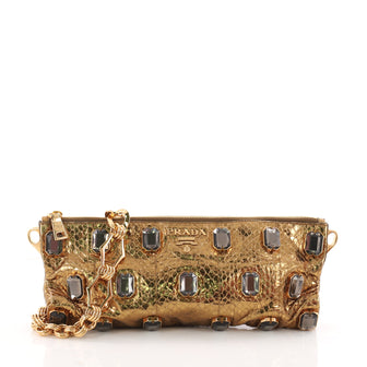 Prada Whips Pietre Shoulder Bag Embelished Snakeskin Medium Gold 3517301