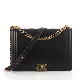 Chanel Reverso Boy Flap Bag Glazed Calfskin Large Black 3517303