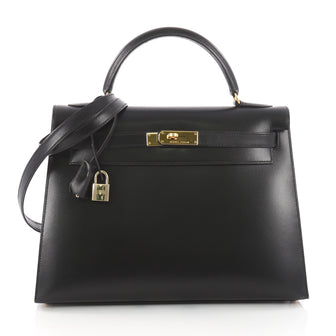 Hermes Kelly Handbag Black Box Calf with Gold Hardware 3517401