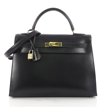 Hermes Kelly Handbag Blue Box Calf with Gold Hardware 32 3517901