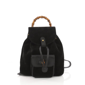 Gucci Vintage Bamboo Backpack Suede Mini Black 3518104