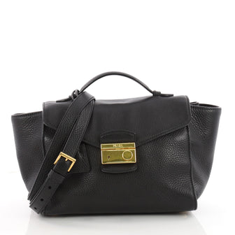 Prada Pattina Convertible Shoulder Bag Vitello Daino Medium Black 3519203