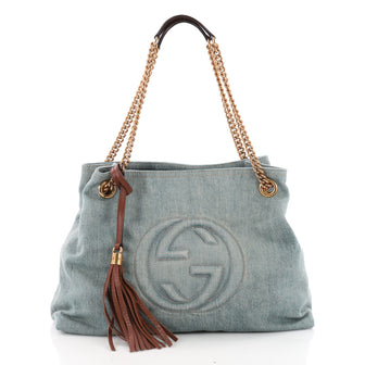 Gucci Soho Chain Strap Shoulder Bag Denim Medium Blue 3520401
